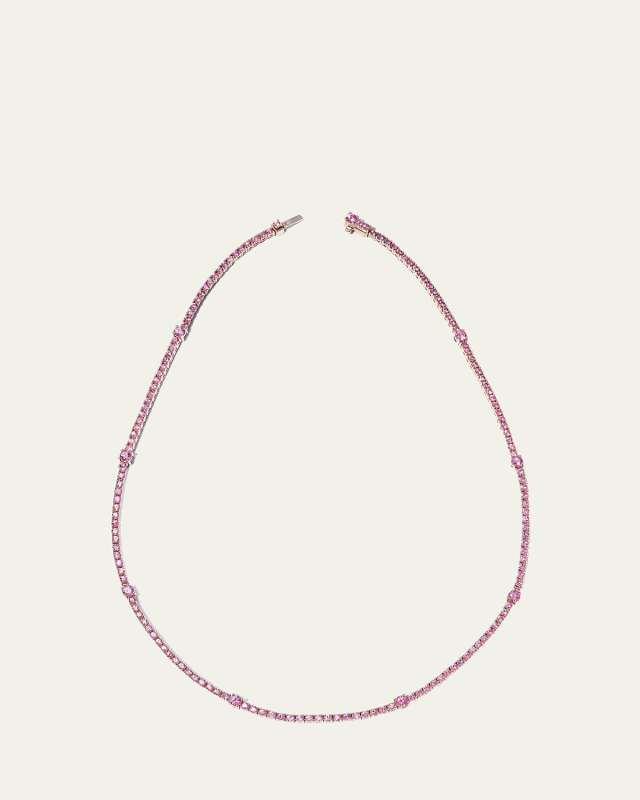 18K Rose Gold Pavé Pink Sapphire Riviera Necklace with Stations, 16"L